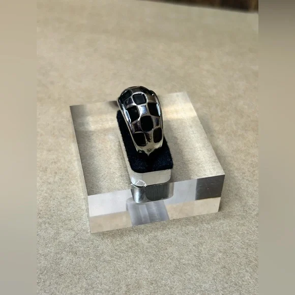 Silver & Black Check Ring, Wide, Open Band (Adjustable)
Size 7 as is - Picture 3 of 5